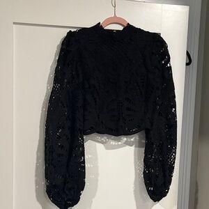 Hello Molly Black Lace Blouse- Cropped